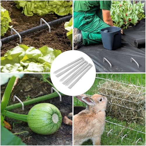 Image of FEED GARDEN 4 Inch Galvanized Landscape Staples, 12 Gauge Anti-Rust Garden Stakes, Weed Barrier Stakes 500 Pack