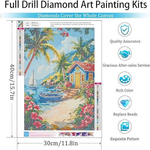 Image of ARPADAMO Beach Landscape Diamond Art Kits for Adults,5D Diamond Painting DIY Landscape Diamond Art Diamond Painting Kits for Adult,Round Full Drill Diamonds, Diamond Art Kits for Home Decor-12x16inch