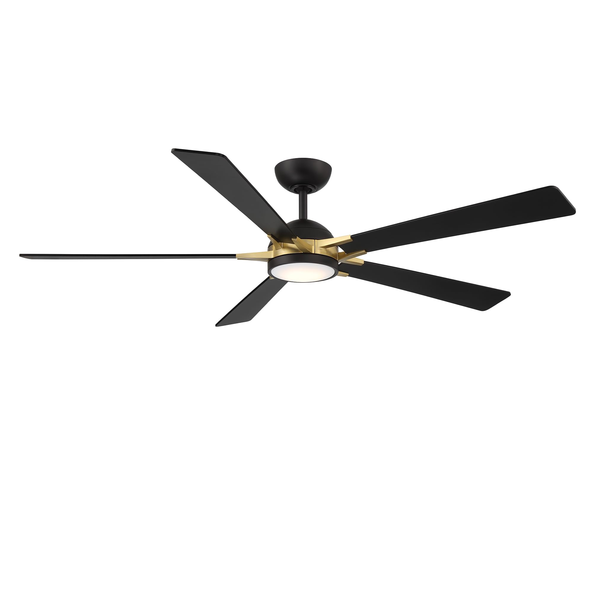 Rotary Indoor and Outdoor 5-Blade 65in Smart Home Ceiling Fan in Matte Black Soft Brass with 2700-3000-4000-5000K Selectable LED Light Kit and Remote Control works with iOS or Android WAC App
