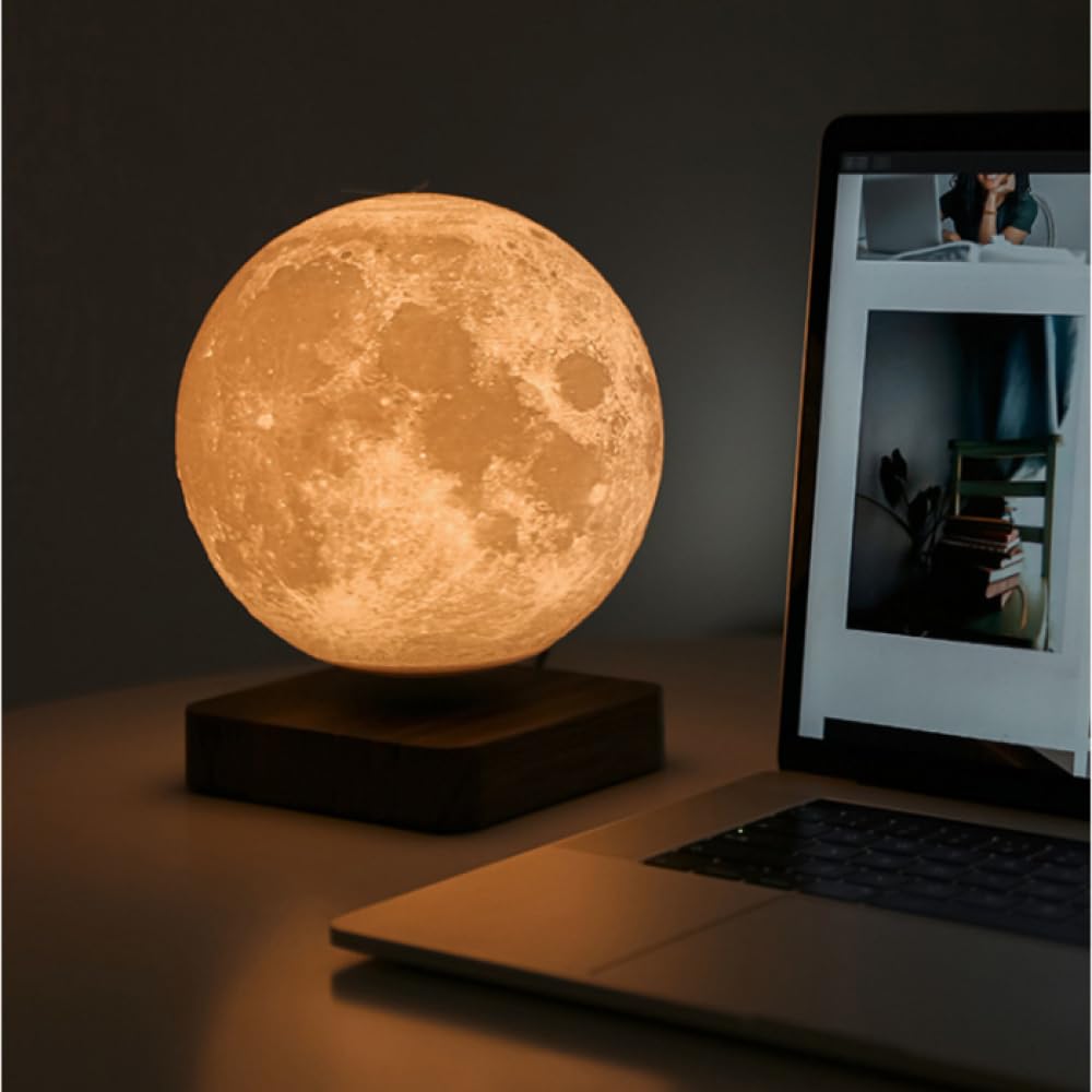 HAZARA Lámpara de Luna de levitación magnética impresión 3D Luna led cabecera decoración Juguete luz de Noche Moda Regalo de cumpleaños-A