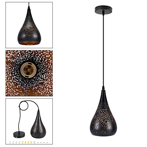 Lightess Industrie Modern Pendelleuchte Hängelampe Hängeleuchte Vintage Schwarz Stilvolle Deckenleuchte E27 Hohl Metall… – Bild 5