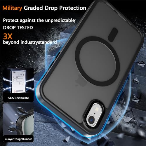 Image of Magnetic iPhone XR case,Compatible with Magsafe, Military-Grade Protection,Slim Translucent Matte Shockproof with Anti-Scratch Anti-Fingerprint Phone Cover (Black, iPhone XR)