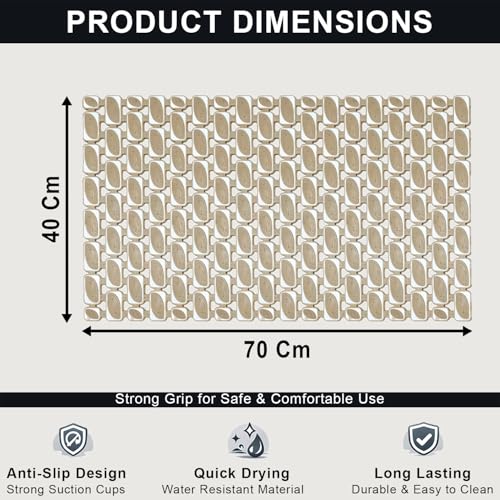 Image of LUXEHOME International Rubber Shower Mat for Bathroom Floor Anti Slip Water Resistant Ibija Pattern Bath Tub Shower Matt Heavy Duty 40x70 Cm Beige Pack of 1