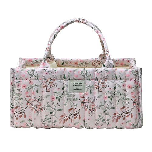 Image of Floral Baby Diaper Caddy Organizer - Stylish Water-resistent Nursery Storage Basket for Diapers and Baby Wipes, Diaper Stacker Car Organizer, newborn nursery Gift (Pink)