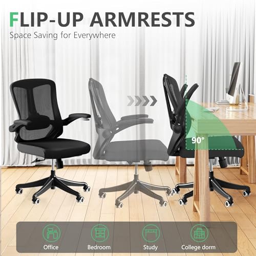 Image of Office Chair (08Black, Chair) | 360 Swivel Adjustable Lumbar Support & Flip-Up Armrests capacity 300 lbs capacity