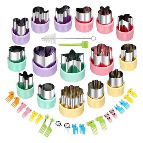 Sandwich Cutters for Kids, 38 Pack Cookie Cutters for Kids, Vegetable Cutters for Kid Set, Stainless Steel Fruit Shape Cutter Cute Fruit Mold with 20 Fruit Animal Picks for Kid Baking Tools