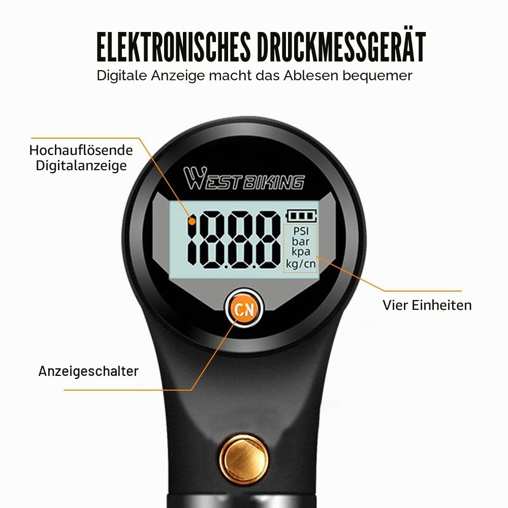 Stoßdämpferpumpe, 320 PSI Hochdruck Digital Fahrradpumpe, Anti Leck Ventil, Mountainbike Gabelpumpe mit Manometer Luftablassknopf für Vorderradgabel Hinterradaufhängung