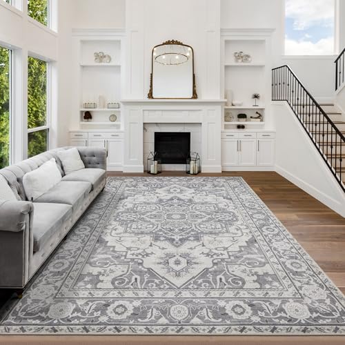 MaxRugrs 8x10 Area Rugs for Living Room Washable Stain Resistant Soft Thin Non Skid Rubber Backing- Bedroom & Dining Room - Large Floor Vintage Carpet -Family & Pet Friendly Rugs