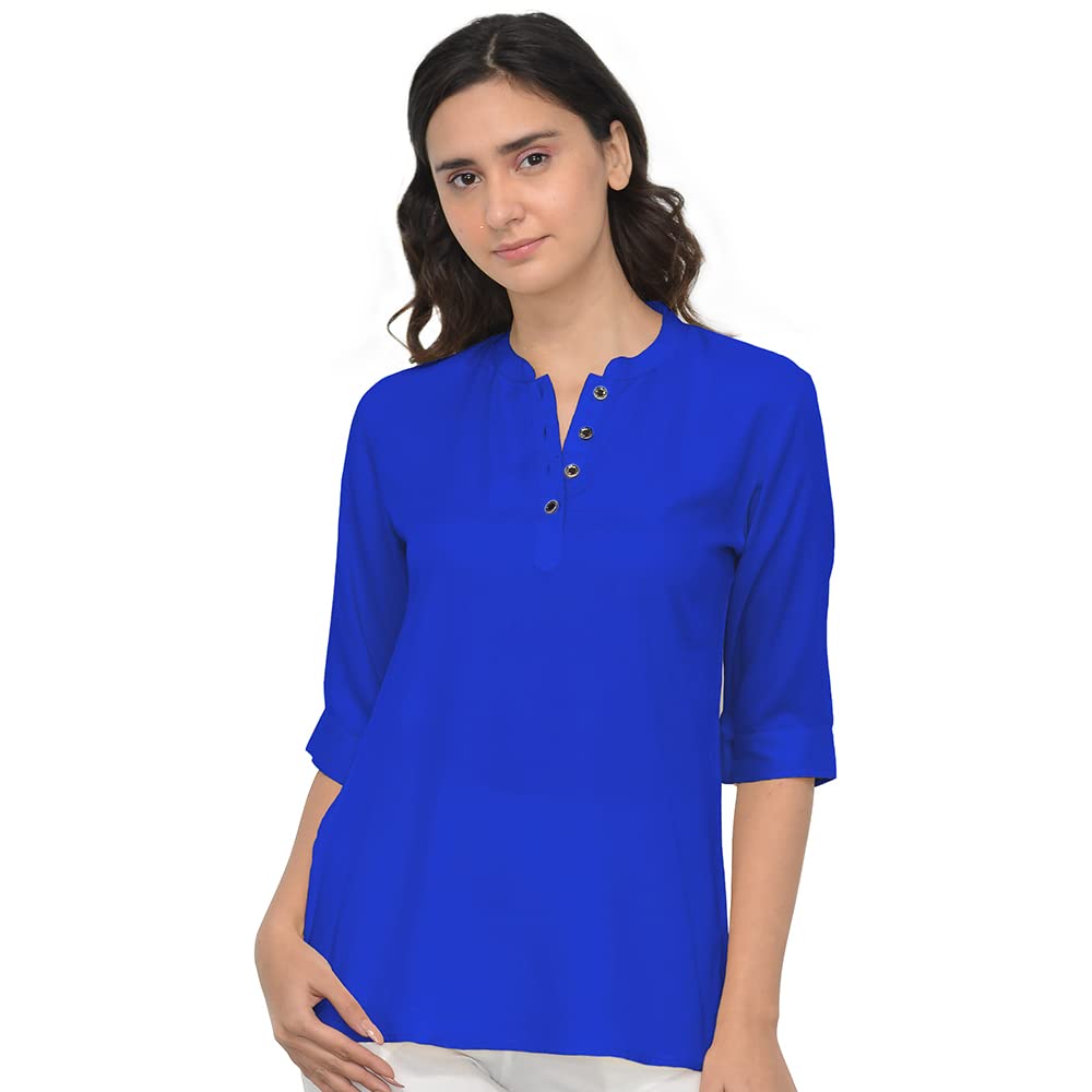 UnimodShort Kurta Top for Women - Casual Kurti Tops - Mandarin Collar SummerWear - Collarless Shirts - Office and Ethnic Wear