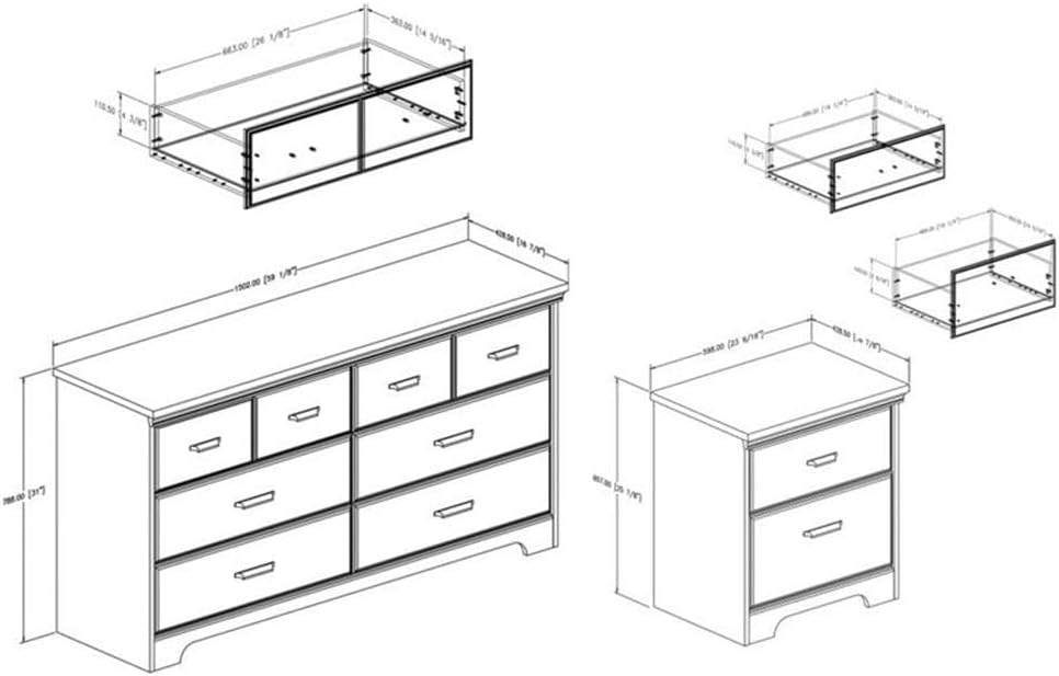South Shore Versa 6-Drawer Double Dresser and 2-Drawer Nightstand, Weathered Oak