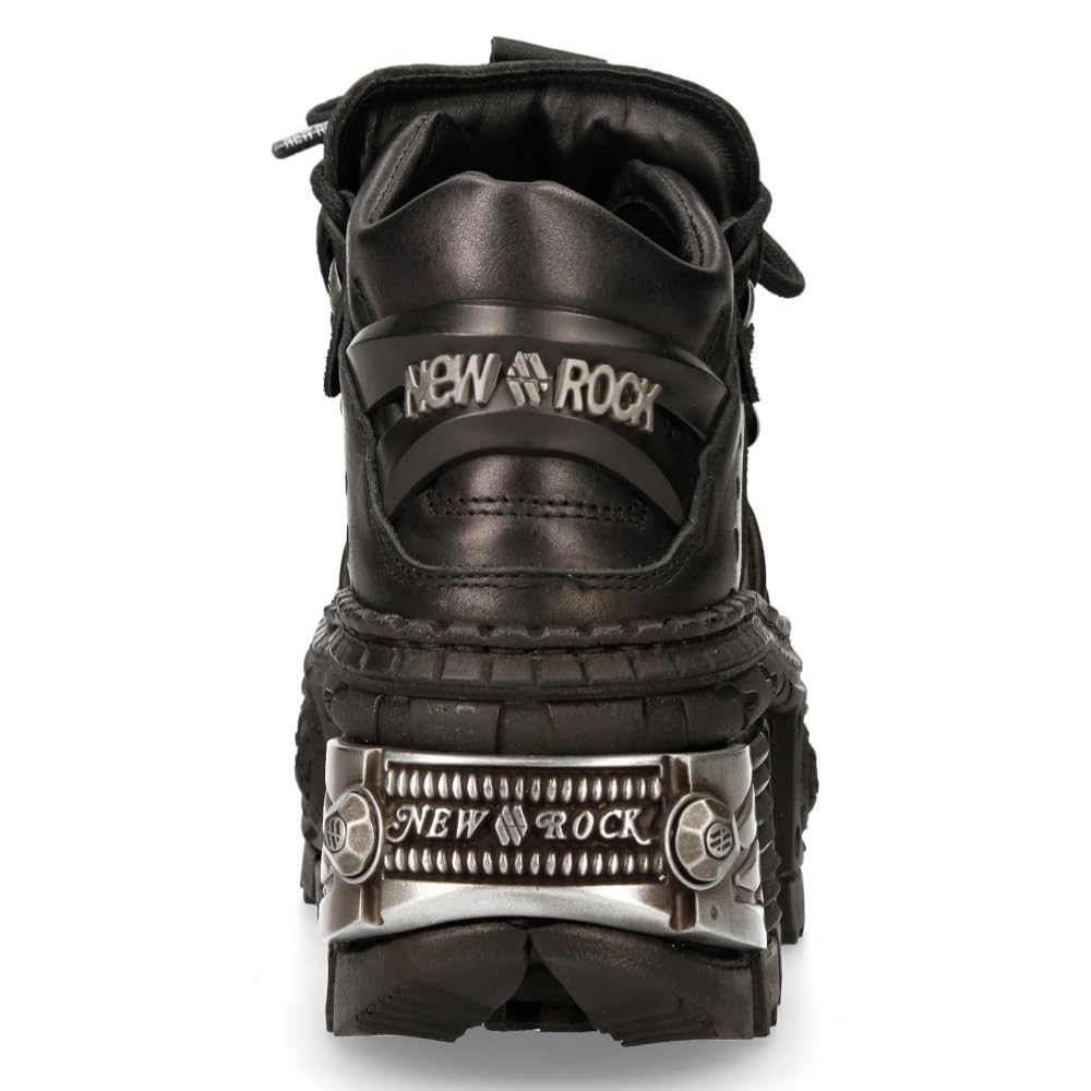 New Rock Stivali Unisex Suola TANK con lacci Colore Nero Pelle/Unisex Black Boots Leather Shoelaces M.WALL106-S10
