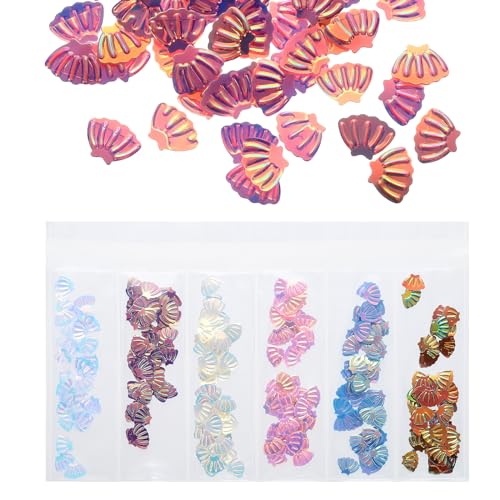 uxcell Holographic Chunky Glitters, 6 Colors Chunky Glitters Resin Epoxy Accessories Crafts Sequins Decor, Shell Chunky Glitters Flakes for Hair Nail Art, Sparkle at Party/Festival