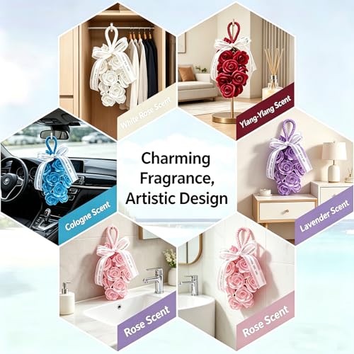 Image of Rose Soap on Rope Cute Shaped Handwashing Grapes Soap Bar, Novelty Hanging Flower Soap for Bathroom Decor,Fun Gift Handmade Soap