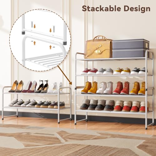 Image of 2 Pack 2-Tier Shoe Rack, 33 inch Wide Shoe Shelf Storage Organizer for Entryway, Closet, Large Capacity, Metal Wire Grid, White