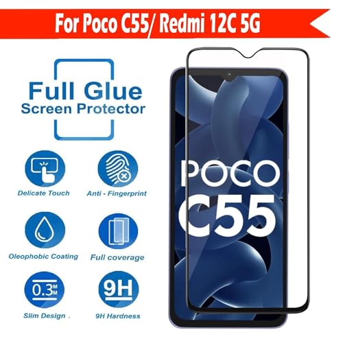 Image of HD Tempered Glass Screen Protector Compatible For Redmi 12C, Poco C55 With Edge To Edge Coverage And Easy Installation Kit