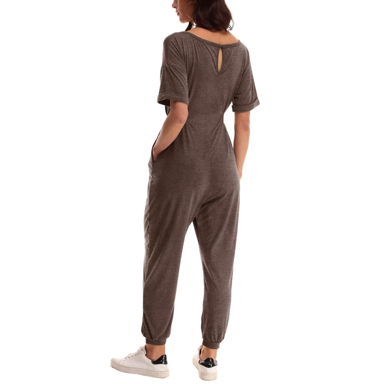 IQYU Salopette da donna, pantaloni da lavoro, estivi, in cotone, sottile, estivi, con scollo a V, con tasche, tuta sportiva