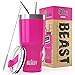 BEAST Mug Isotherme Cafe - 1100ml I Rose Cup Cake I Acier Inoxydable I Réutilisable, Tasses Isothermes I 2 Pailles et Brosse Nettoyage I Thermos Cafés de Voyage Double Paroi I Café Chaud ou Glacé