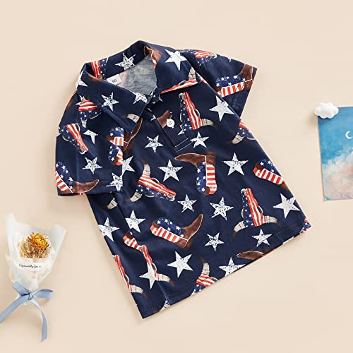 Toddler Baby Boy 4th of July Shirt American Flag Button Down Tops Blouse Western Cow Print Independence Day Clothes3