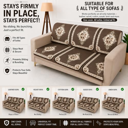 Image of Homerz Premium Waterproof Jasmine Joe Sofa Seat Cover - Floral Printed Sofa Protector | Non-Slip, Washable & Durable Sofa Protector (Coffee, 6 (3+2+1) Seater with Back)