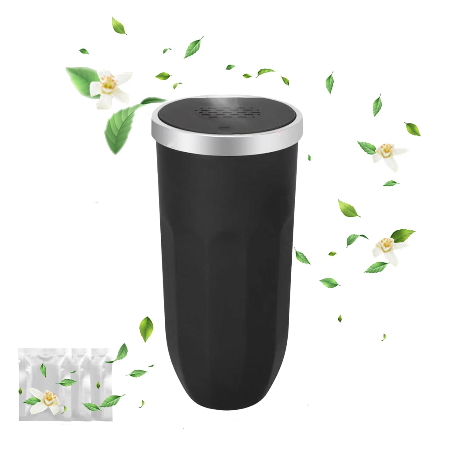 Car Trash Can with Lid, Car Trash Can Cup Holder with 3 Fragrance Tablets, Press to Open Vehicle Trash Bin, Mini Garbage Bin for Automotive Car, Home, Office, Kitchen, Bedroom, Black
