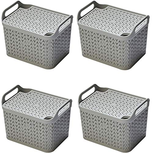Urban Store Weave Baskets with Lids 14 Litre Home Multipurpose Storage Organiser- COOL GREY (4)
