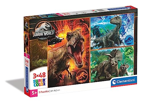 Clementoni Park Rompecabezas de 3 x 48 Piezas – Jurassic World, Color (25250)