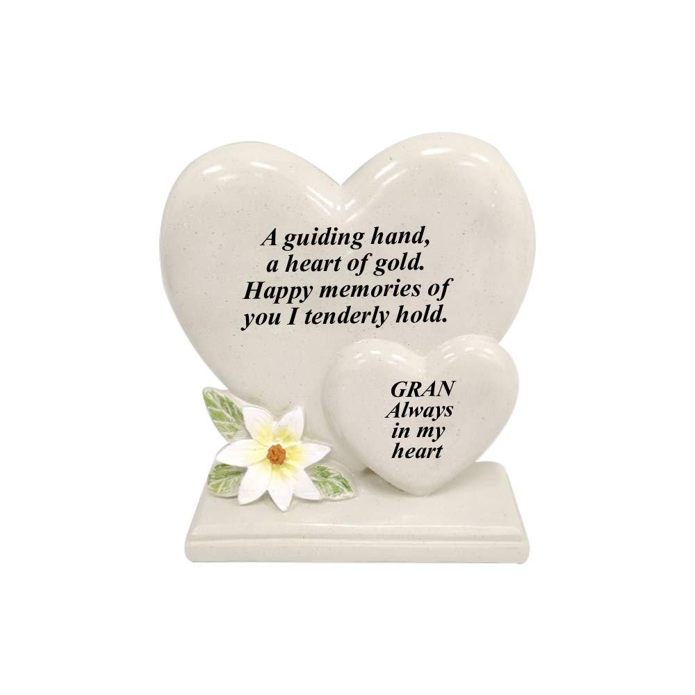 Personalised Grave Ornament/Memorial Plaque with Double Hearts | Graveside Decoration Gift in the Loving Memory of your Loving Deceased Ones (Gran)