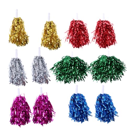 Parliky 12 Unidades Pompones Porristas con Mango Recto Livianos y Brillantes para Eventos Deportivos Escolares y Competencias de Animación Colores Aleatorios Accesorios de Animadora