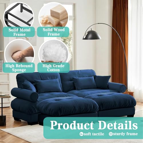 Image of SoarFlash Modern Sofa Couches for Living Room, Small Sectional Sofa Set with Reversible Chaise, Sleeper Sofas and Modular Couch Function, Suitable for Small Spaces in Apartment, Blue