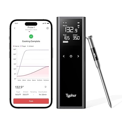 Typhur Sync One Gen 2 Smart Wireless Meat Thermometer with 6 Probes : Standalone Base with LCD Display, Unlimited WiFi & Bluetooth Range, ±0.5℉ Accuracy, Enhanced Signal Stability for BBQ, Grill, Oven