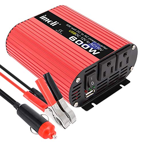 imoli 600W Inverter DC 12V to AC 110V 1200W(Peak) Car Power Converter Automotive Modified Sine Wave 2.1A Dual USB Ports 2 AC Outlets