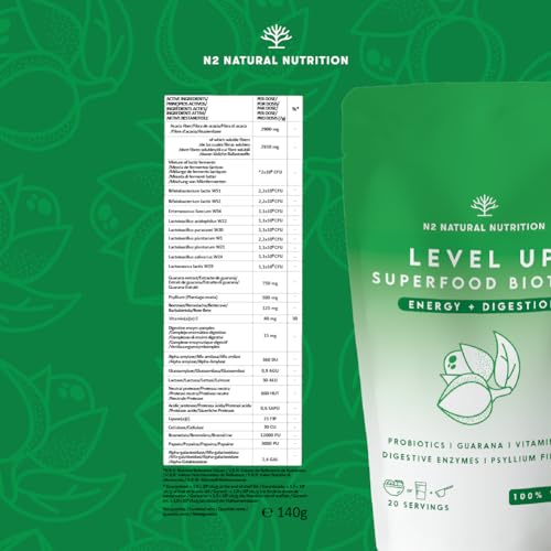 Flohsamenschalen Komplex Verdauungsenzyme + Ballaststoffe + Vitamin C. Darmbakterien für Stoffwechsel und Darmflora Aufbau. Nahrungsergänzungsmittel. Vegan. N2 Natural Nutrition