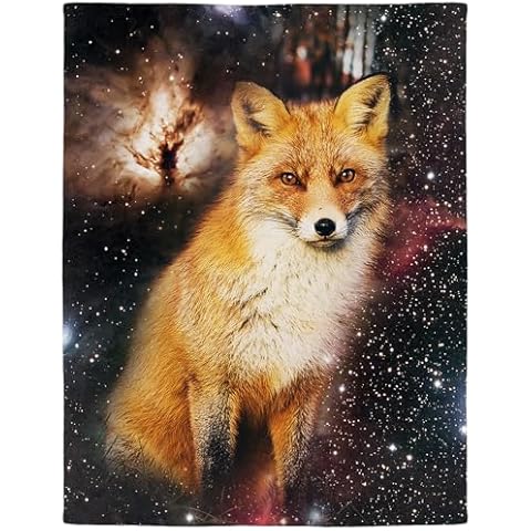 ABOXOBOG Fox Throw Blanket for Couch Bed 50" x 60" Soft Fleece Animal Theme Blankets Plush Cozy Galaxy Space Throws Cover