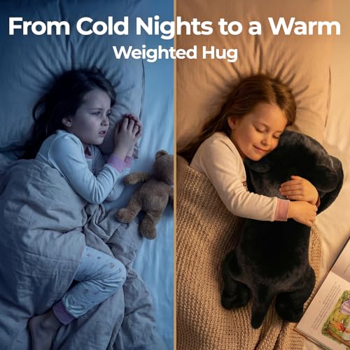Image of Mewaii Weighted Stuffed Animals 5 lbs Adjustable, Heated & Coolable 23 Inch Plush for Realistic Hug, Microwavable Removable Inner Pad, Cat Gifts for Adults & Kids (Black)