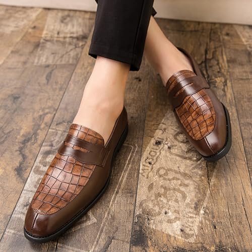 Men's Leather Printed Slip-On Dress Oxford Shoes Comfortable Round Toe Formal Business Loafers Moccasins Shoes for Men3