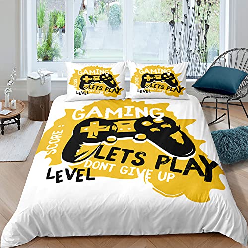 Andrui. Ados Housse de Couette Blanc Jaune Rouge Jeu Jouet PSP Cool 3D Ensemble de Literie avec Fermeture à Glissière (Style 1,220x240cm) Cover