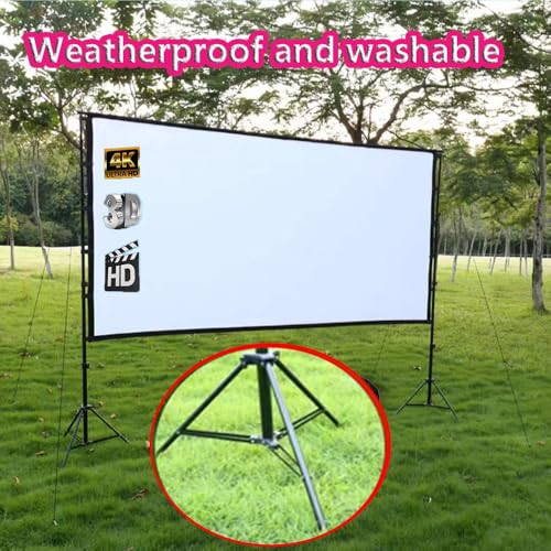 Pantalla de proyector grande para exteriores con soporte, pantalla de video portátil con bolsa de transporte 100" 150" plegable para cine en casa y jardín (60 pulgadas) miniatura 3