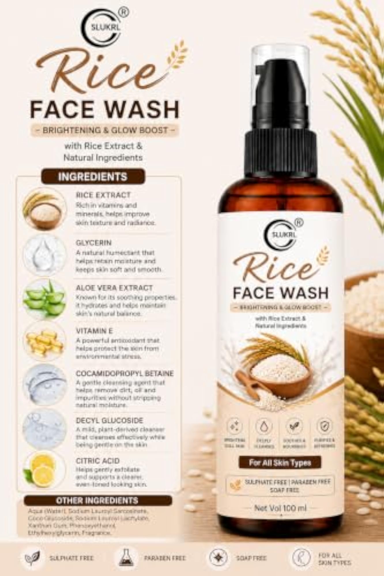 Rice Face Wash & Vitamin C Serum Set for Face Glow