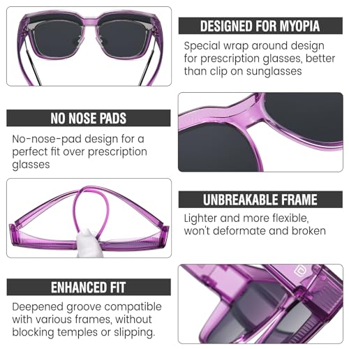 Image of DUCO Fit Over Sunglasses for Men Women Wear Over Glasses Retro Wrap Around Polarized Sun Glasses UV400 Protection DC8981