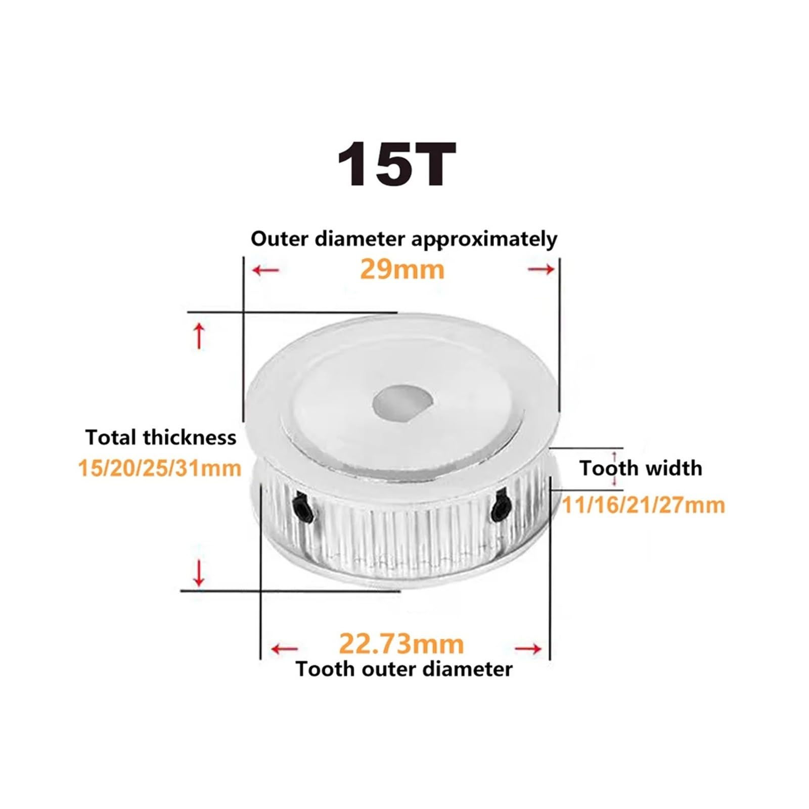 1 pz D-foro HTD 5M Puleggia dentata 12T/14T/15T/16T/17T/18T/19T/20denti 5x4.5mm ~ 15x14mm Ruota motrice sincrona 25mm(Bore 6x5mm,19T)