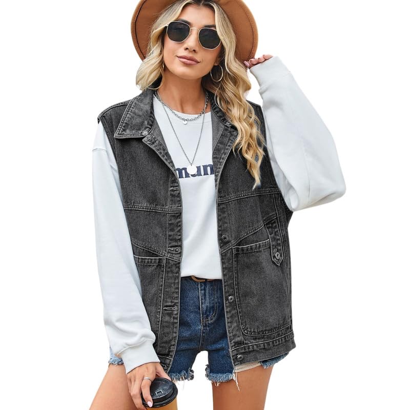 Women’s Denim Vest Waistcoat | Casual Sleeveless Button-Down Layer-image-25