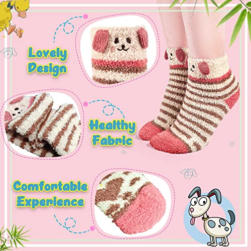 Hercicy 15 Pairs Women Fuzzy Socks Soft Striped Animal Fluffy Sleeping Winter Warm Cute Coral Fleece Cozy Slipper Socks2