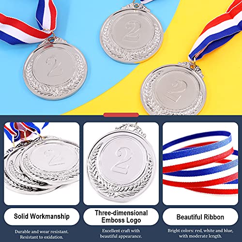 Hilitchi 10Pcs Silver Award Medals - Olympic Style Winner Medals 2nd Place Medals with Ribbon