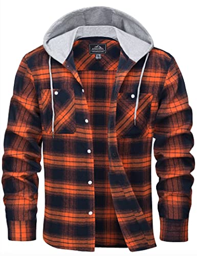 Image of MAGCOMSEN Men's Plaid Hooded Jacket Flannel Shirts Long Sleeve 4 Pockets Casual Button Down Shirts