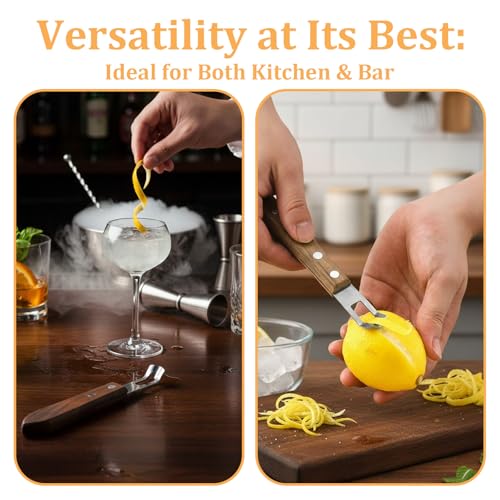 Professional Channel Knife, Stainless Steel Lemon Peeler, Orange Peeler for Cocktails, Walnut Handle Lemon Twist Tool for Cocktails, Bar Tools, Kitchen Garnishes