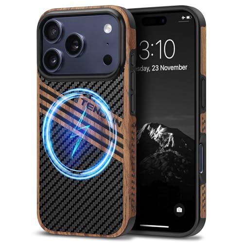 Coque iPhone 17 Pro MagSafe idéale au bureau comme en voyage design bois carbone
