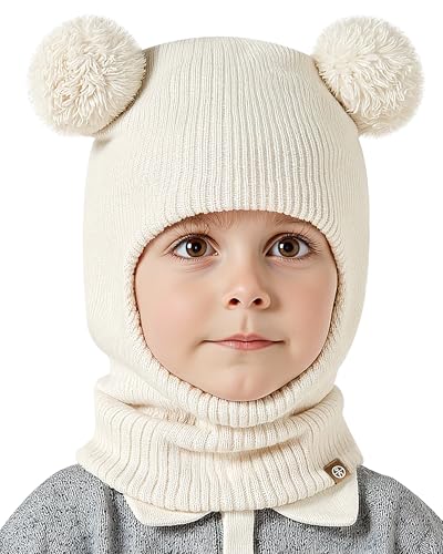 KAKU NANU Schlupfmütze Kinder Wintermütze Schalmütze Balaclava Kinder Jungen Mädchen mit Bommel 2 3 4 5 6 7 8 Jahre