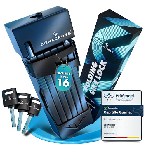 Zenacross - Faltschloss Fahrrad 100 cm – hohe Sicherheit aus Carbonstahl – Faltschloss mit Halterung & 3 Schlüsseln – SteelSecure-Technologie – Fahrradschloss für E-Bike & Citybike