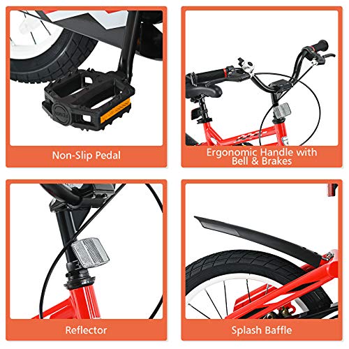 Baby Joy Kids Bike, 16 Inch W/Removable Training Wheels, Adjustable Seat, Steel Frame, Kids Bicycle W/Hand Brake For Emergency Braking, For 4-9 Years Old Toddler Girls Boys #TOP3