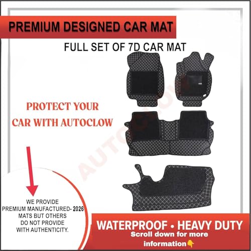Image of Premium 7D Car Mat Full Set Meridian 7-SEAT (Model : 2022-2026) || Luxury Leather Dual-Stitch Full Set 7D Car Floor Mat || 100% Waterproof || Color : Black-Golden (Design-1)